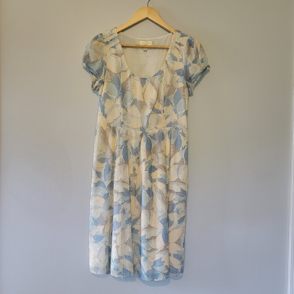 Moulinette Soeurs (Anthropologie) Chiffon Cap Sleeve Dress Blue/Cream/Grey SZ 6